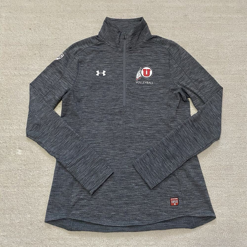 Womens Under Armour Utah Utes Volleyball Grey Quarter Zip Sweatshirt Size M